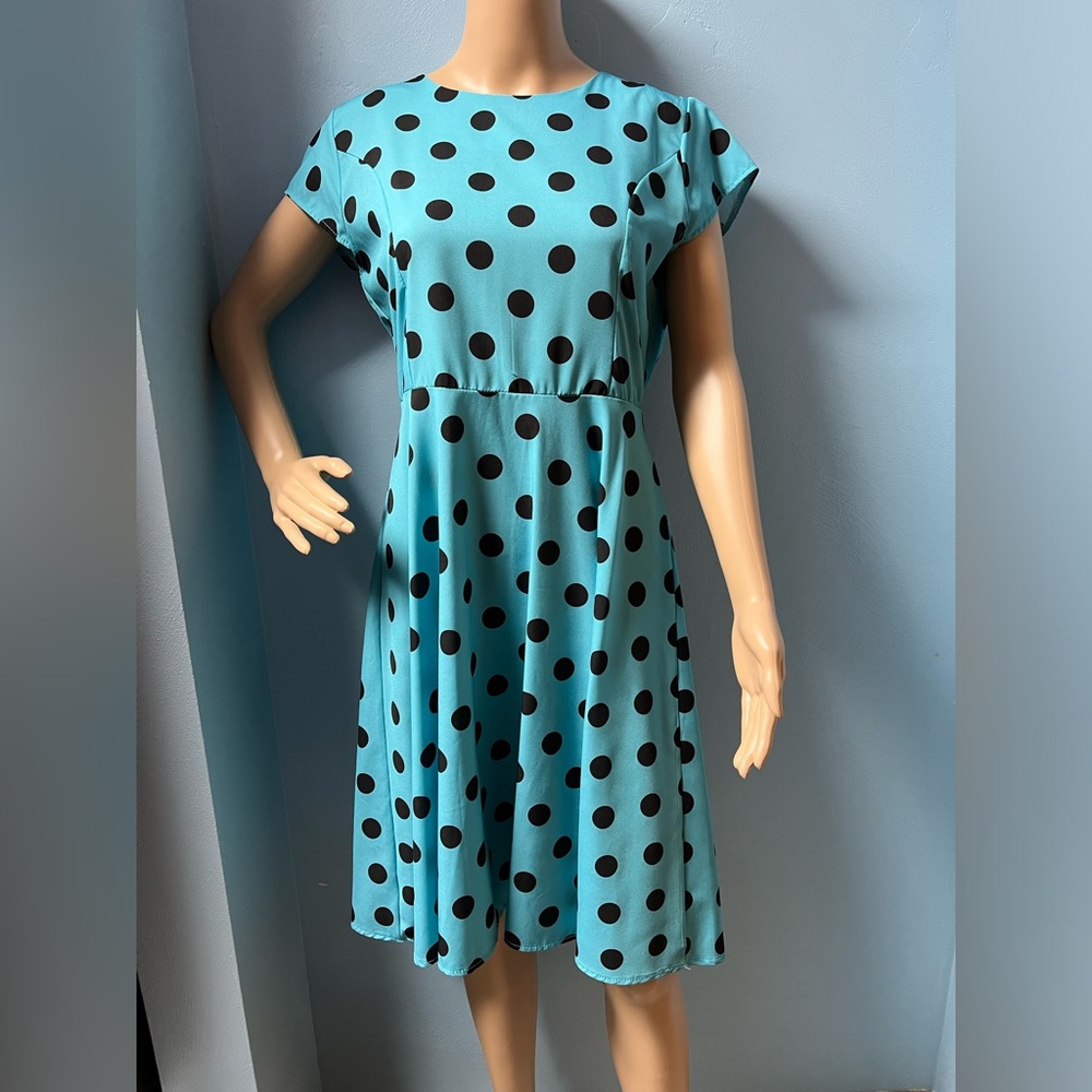 RETRO 50s Vintage Style SWING turquoise black polkadot size medium Rockabilly